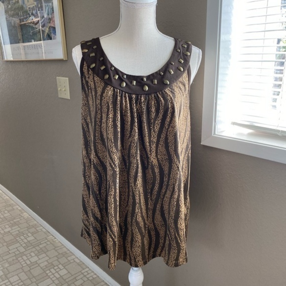 Great Northwest Indigo brown/tan animal print tank, Sz. 1X